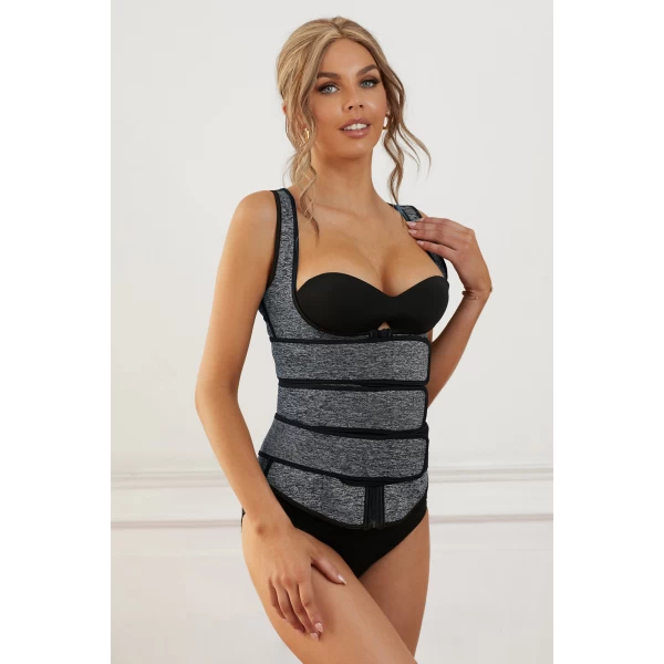 Women‘s Gray Zipper Front 9 Steel Bones Neoprene Belt Waist Trainer