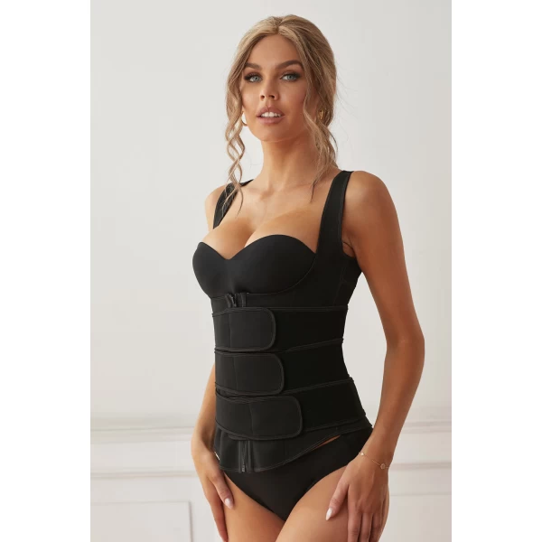 Women‘s Black Zipper Front 9 Steel Bones Neoprene Belt Waist Trainer