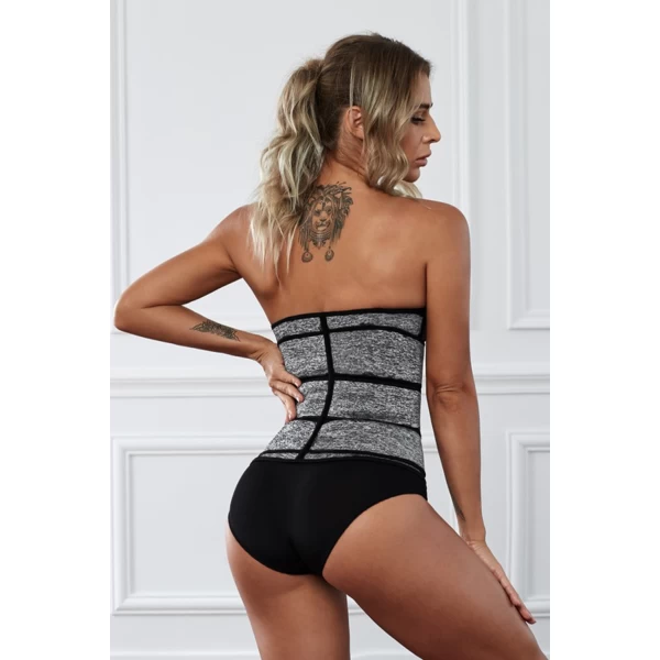 Women‘s Gray 9 Steel Bones Latex Belt Waist Trainer with Hook