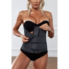 Women‘s Black 9 Steel Bones Latex Belt Waist Trainer with Hook