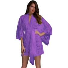 Women's Purple Belted Lace Kimono Robe