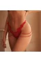 Women‘s Red Beaded Chains Embroidered Lace Thong