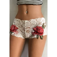 Women‘s White Sheer Embroidery Floral Lace Cheeky Boyshort Underwear