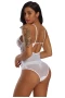 Women's White Sheer Mesh Lace Cupped Teddy Lingerie