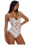 Women's White Sheer Mesh Lace Cupped Teddy Lingerie