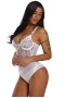 Women's White Sheer Mesh Lace Cupped Teddy Lingerie