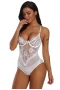 Women's White Sheer Mesh Lace Cupped Teddy Lingerie