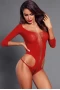 Women's Red Cutout Detail Long Sleeve Off Shoulder Teddy