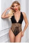 Women's Deep V Lace Leopard Print Cross Cutout Back Bodysuit