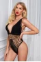 Women's Deep V Lace Leopard Print Cross Cutout Back Bodysuit