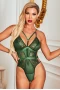 Women's Green Strappy Hollow-out Lace Teddy