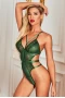 Women's Green Strappy Hollow-out Lace Teddy