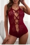 Women's Wine Red Strappy Lace Goth Teddy