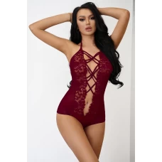 Women's Wine Red Strappy Lace Goth Teddy