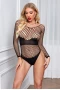 Women's Black Fishnet Hollow-out Shadowed Long Sleeves Teddy