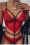 Women's Red Strappy Hollow-out Backless Lace Teddy