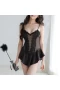 Chemise Babydoll Set Cute Point Sheer Lingerie Black