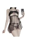 Sexy Mini Chemise Mesh Wedding Nightie Dress Set Black