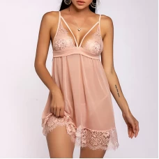 Lingerie Sheer Mesh Chemise Open Back Sleepwear Blush