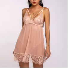 Lingerie Sheer Mesh Chemise Open Back Sleepwear Blush