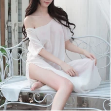 Summer Chiffon Side Slit Chemise Mesh Nightdress