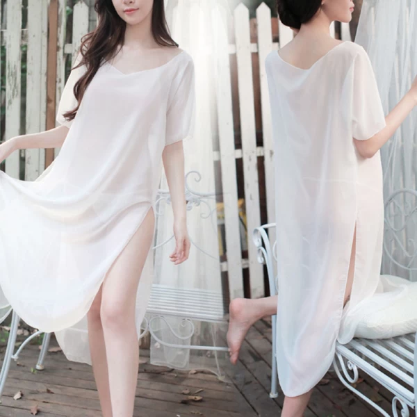 Summer Chiffon Side Slit Chemise Mesh Nightdress