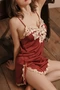 Lace Babydoll Sexy Chemise Split Nightgowns Burgundy
