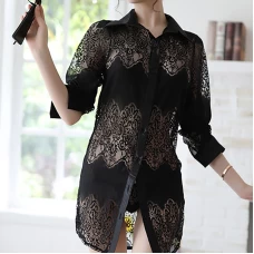 Sexy Sheer Sleepshirt Pajamas Mesh Blouse Lingerie Black