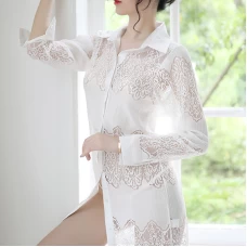 Sexy Sheer Sleepshirt Pajamas Mesh Blouse Lingerie White