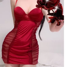 Strap Chemise Mesh Sleepwear Outfits Teddy Burgundy