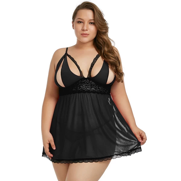 Plus Size Lingerie Cut Out Lace Babydol Black