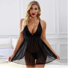 Lace Nightgown Mesh Chemise Boudoir Nighty Black