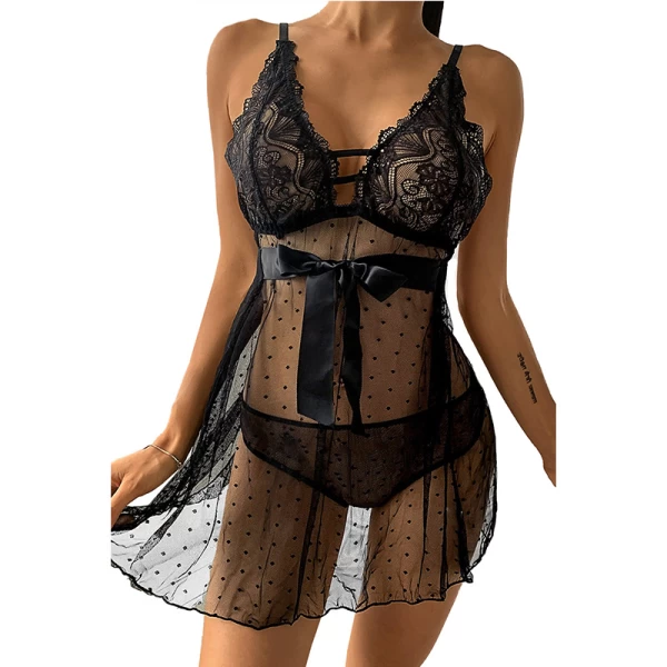 Sexy Lace Chemise Exotic Mesh Nightgowns Black