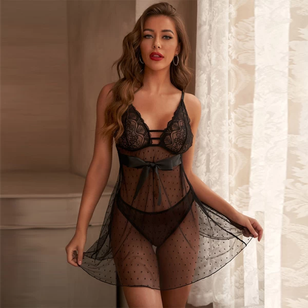 Sexy Lace Chemise Exotic Mesh Nightgowns Black