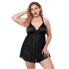 Lace Babydoll Sexy Chemise Plus Size Mesh Nightgowns Black