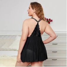 Lace Babydoll Sexy Chemise Plus Size Mesh Nightgowns Black