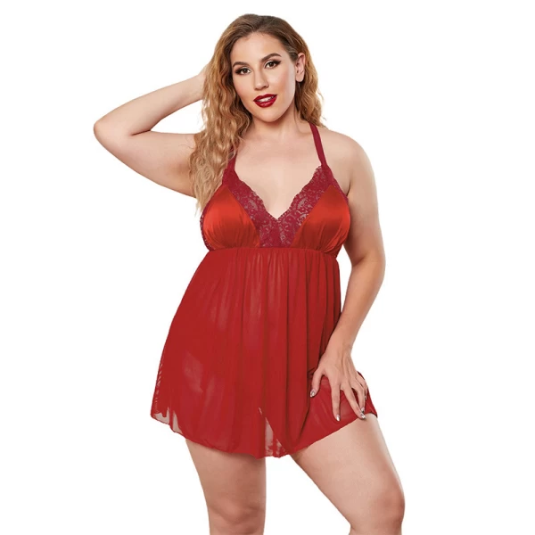 Lace Babydoll Sexy Chemise Plus Size Mesh Nightgowns Red