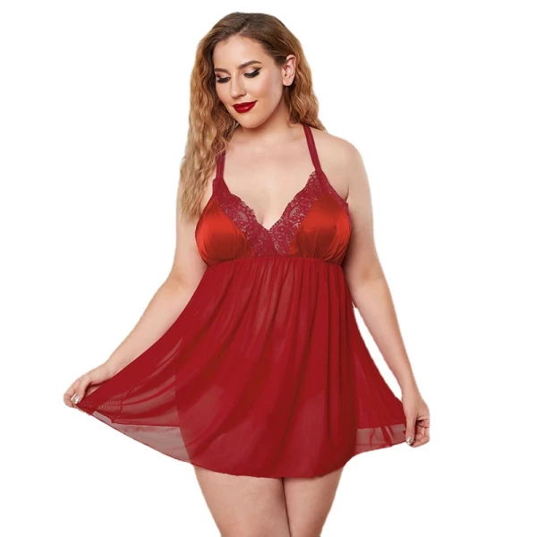 Lace Babydoll Sexy Chemise Plus Size Mesh Nightgowns Red