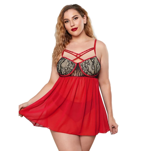 Lace Mesh Babydoll Push Up Lingerie Chemise Red