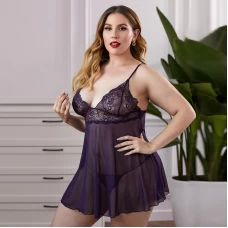 Lace Babydoll V Neck Sexy Sleepwear Strap Chemise Purple