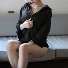 Cosplay Lingerie Button Down Sleep Shirts for Women Black