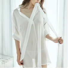 Cosplay Lingerie Button Down Sleep Shirts for Women White