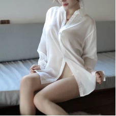 Cosplay Lingerie Button Down Sleep Shirts for Women White