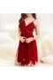 V Neck Chemise Split Teddy Strap Sleepwear Burgundy