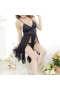 V Neck Chemise Split Teddy Strap Sleepwear Black