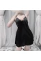 V-Neck Chemise Halter Teddy Sleepwear Set Black