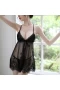 V-Neck Lingerie Lace Babydoll Mesh Chemise Set Black