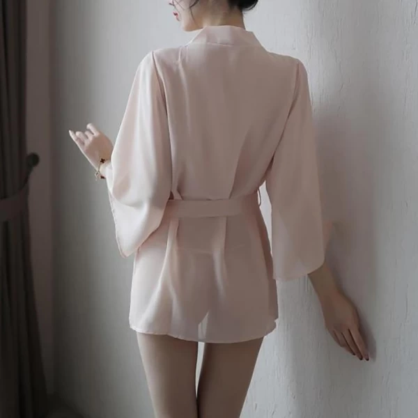 Kimono Robe Mesh Chemise Gown Cover Up White