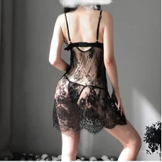 Lace Chemise Nightwear Teddy Dress Black