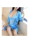 Sexy Long Sleeve Cover Up Sheer Blouse Lingerie Blue